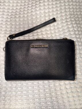 Michael Kors Adele Black Pebbled Leather Wristlet